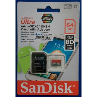 SanDisk Ultra Micro SDHC™ UHS-I 64 GB SPEED UP TO 80MB/s 533x class10