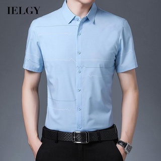 Ielgy เสื้อเชิ้ต แขนสั้น ลายทาง ลําลอง สไตล์นักธุรกิจ สําหรับผู้ชาย