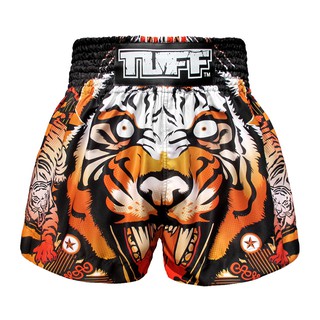 TUFF มวยไทย กางเกงมวยไทย สีส้ม ลายเสือ TUFF Muay Thai Boxing Shorts Orange Cruel Tiger