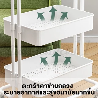 MMM ชั้นวางของ 3/4/5ชั้น ชั้นวางของมีล้อ พร้อมตะขอและล้อเลื่อน+ที่มือจับแบบพกพา เคลื่อนย้ายสะดวก ชั้นวางรถเข็น