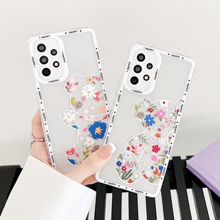 เคสโทรศัพท์มือถือ ลายดอกไม้ หมีน่ารัก สําหรับ Samsung Galaxy A73 A53 A13 5G A52 A21S A50 A71 A12 S21 S22 Plus Ultra S20FE S21FE