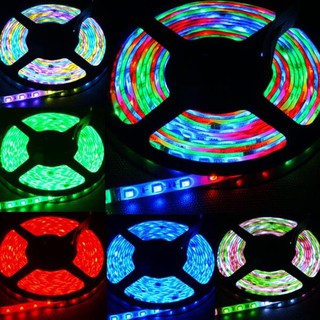 ไฟ LED ชุดไฟเส้น 2835 กับ ชุดไฟเส้น 3528/5050 RGB SMD LED Strip light 300 LEDs พร้อมรีโมทและอะแดปเตอร์ กันน้ำได้ ยาว 5 ม