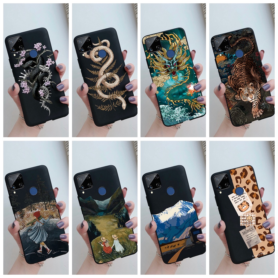 เคสโทรศัพท์มือถือ ซิลิโคนนุ่ม ลายมังกรงู สีดํา สําหรับ OPPO A15 A15s Realme C25 C25s C25Y C21Y C21 C20 C15 C12 C11 2020 2021 Narzo 20 30A