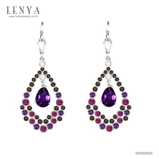 Lenya Jewelry ต่างหูเงินแท้ 925 ชุบโรเดียม ดีไซน์ทรงหยดนํ้าหวานสไตล์เจ้าหญิง ประดับด้วยอัญมณีมีค่า 4 ชนิด