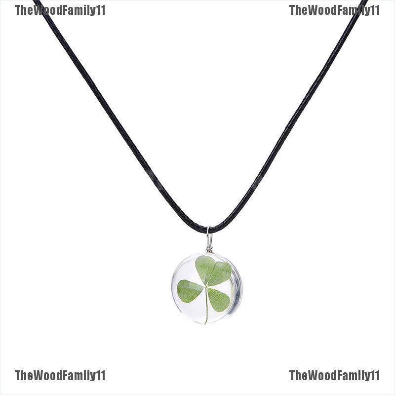 Thfreal Green Lucky Shamrock Four Leaf Clover Round Pendant Necklace