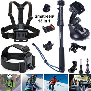 Smatree 13 in 1 ชุดอุปกรณ์เสริม สายรัดหน้าอก ถ้วยดูด ไม้เซลฟี่ เสาขยาย GoPro HERO 10 9 8 7 6 5