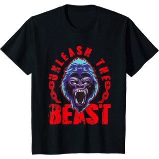 เสื้อยืดอินเทรนด์ผู้ชายอินเทรนด์ผู้หญิงเสื้อยืด คอกลม พิมพ์ลาย Gorilla Unleash The Beast แฟชั่นสําหรับออกกําลังกายS-3XL