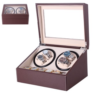 กล่องหมุนนาฬิกาออโตเมติก Watch Winder สำหรับนาฬิกาแบบหมุน 4 เรือน+6 เรือนQuartz–สีน้ำตาล/Brown พร้อมสายชาร์จไฟ