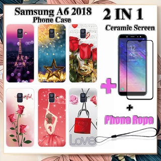 2 IN 1 เคสโทรศัพท์ Samsung A6 2018 พร้อมกระจกนิรภัยกันรอยหน้าจอเซรามิค ฟิล์มโค้ง โรแมนติก