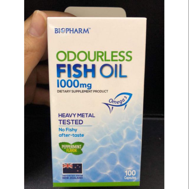 Exp.28/04/2022 Biopharm Odourless Fish Oil 1000mg Peppermint flavor 100 capsules