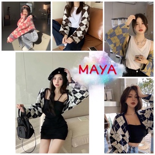 MAYA🌸พร้อมส่ง🌸เสื้อคลุม ไหมพรมแขนยาว ลายตาราง ผ้าหนาใส่สบาย(85039)