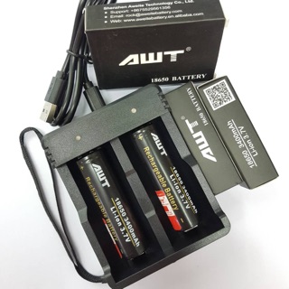 ถ่านชาร์จ AWT18650 3400mAh 2 ก้อน OE+เครื่องชาร์จ รุ่นHR189C ชาร์จ 2ช่อง