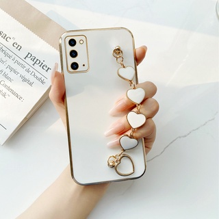 เคสโทรศัพท์มือถือแบบนิ่ม กันกระแทก พร้อมสายคล้อง จี้รูปหัวใจ หรูหรา สําหรับ Samsung Note 20 4G 5G