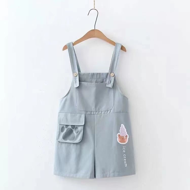 พร้อมส่ง ชุดสูทสไตล์วิทยาลัยฤดูร้อนเสื้อยืดแขนสั้นสีขาว + กระโปรงแขวนสีชมพูสูทสองชิ้น