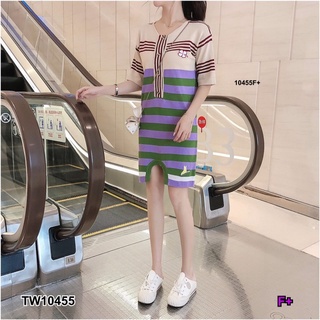 👗Pfashion [ส่งไว!!🚛] P10455 เดรสไหมพรมลายทาง Striped silk dress