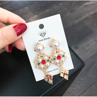 ต่างหูแฟชั่นเกาหลีก้านเงิน S925 Baroque earrings ต่างหูดีไซน์สไตล์บารอก KR-081