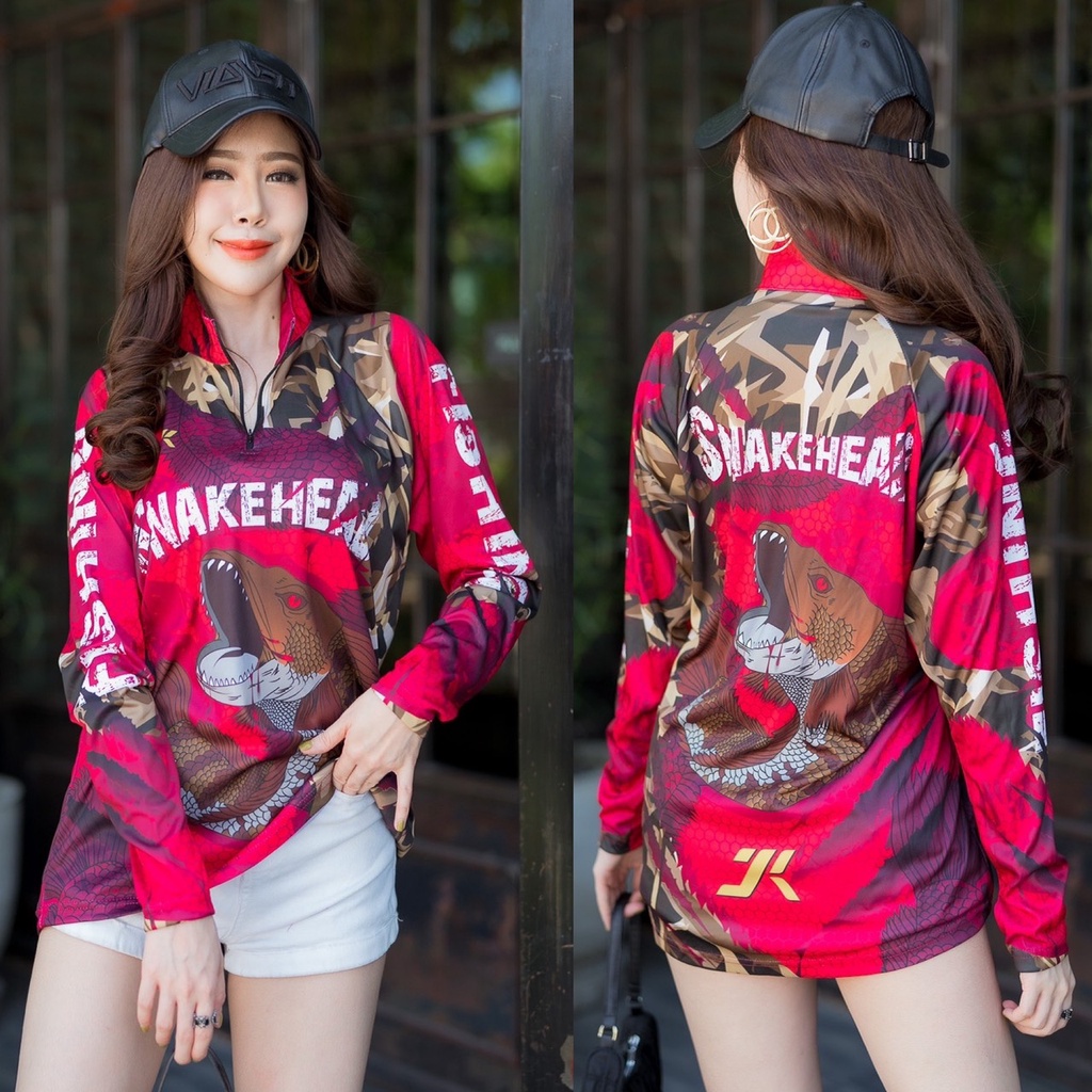 เสื้อตกปลา,มอไซร้,จักรยานแขนยาว JK Thailand กันยูวี ลาย SNAKEHEAD ป้องกันรังสี UV 80% แห้งเร็ว