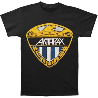 Anthrax เสื้อยืดแขนสั้น ผ้าฝ้าย 100% พิมพ์ลาย Eagle Shield สีดํา สําหรับผู้ชายS-5XL