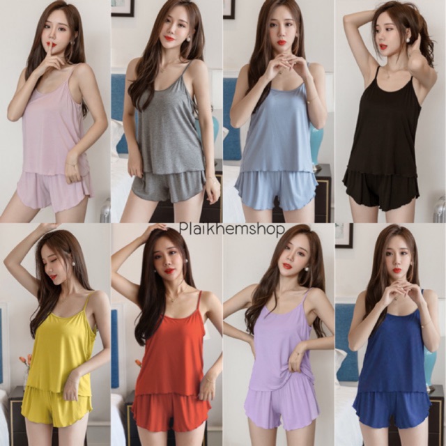พร้อมส่ง ชุดนอน สายเดี่ยว กางเกงขาสั้น ผ้านิ่ม ใส่สบาย