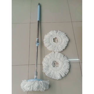 ไม้ถูพิ้น อุปกรณ์ทำความสะอาดพื้น Spin Mop หมุนได้ 360 องศา พร้อมผ้าไมโครไฟเบอร์ 3ชิ้น ใช้กับถังปั่น ประหยัดแรง