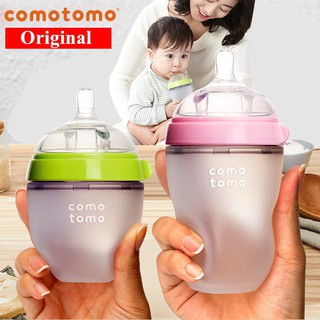 COMO TOMO ขวดนมพร้อมจุกนมซิลิโคน ขนาด 5oz/150ml / 8oz./250ml ตัวขวดเสมือนเต้านมแม่ จุกนมนิ่ม บีบได้