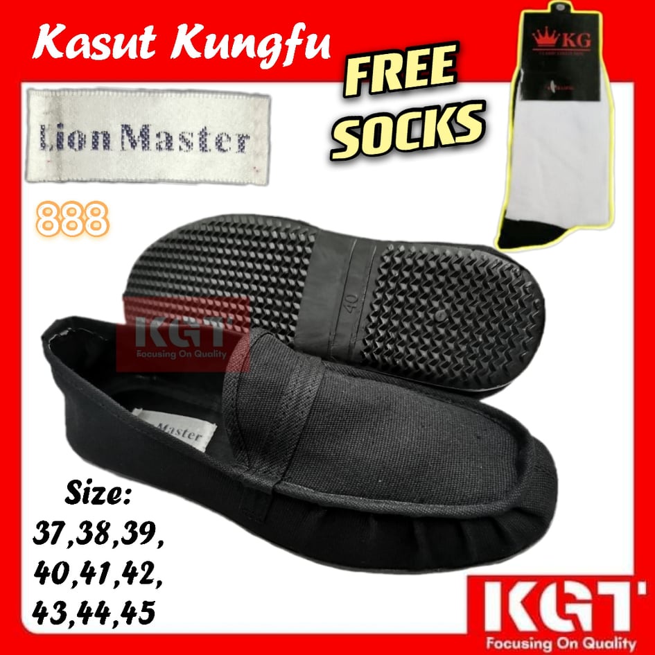 รองเท้าผ้าใบ Kasut Kungfu Hitam Lion Master 888 สีดํา Kasut Penguin Hitam Slip on Design