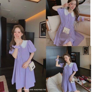 ชุดเดรส‼️พร้อมส่ง 💚New korea design -สินค้านำเข้า พร้อมส่ง- Violet dolly dress มินิเดรสสีม่วงสวยสะดุดตา เนื้อผ้านุ่มเด