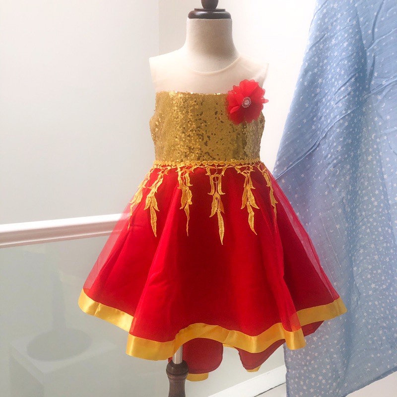 Wonder Woman Dress / ชุดเดรสปาร์ตี้ไม่สมมาตรสําหรับเด็กผู้หญิงเลื่อม