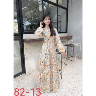 82-13# ชุดเดรส รุ่น Elizabeth Dress 8213# ชุดเดรสผ้าชีฟองเนื้อทราย🌼 พิมพ์​ลายดอกไม้สุดน่ารัก💐