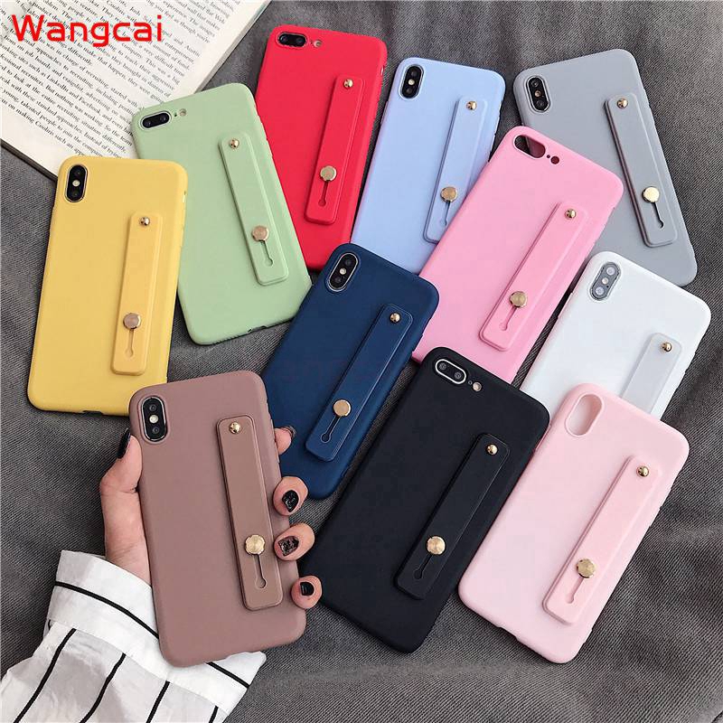 Samsung Galaxy S7 S6 edge Phone Case Candy Color Bracket Wrist Strap Holder Cute Soft Silicone TPU Case Cover