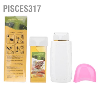 Pisces317 เครื่องทําความร้อนลูกกลิ้งกําจัดขน กระดาษ 100 ชิ้น และชุดแว็กซ์กําจัดขน