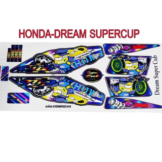 A สติ๊กเกอร์ติดรถมอเตอร์ไซด์ลายการ์ตูน สำหรับ HONDA-DREAM SUPERCUP ลายอะไหล่ไทเท สีน้ำเงิน