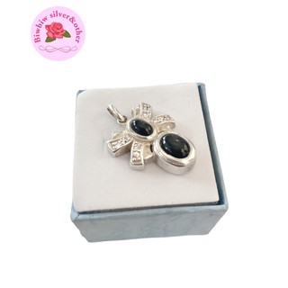 จี้เงินแท้925 ประดับมาร์คาไซท์ (marcasite)และนิล ออนิกซ์(ONYX)