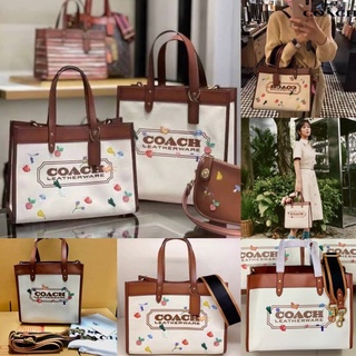 COACH FIELD TOTE WITH GARDEN EMBROIDERY COACH BADGE