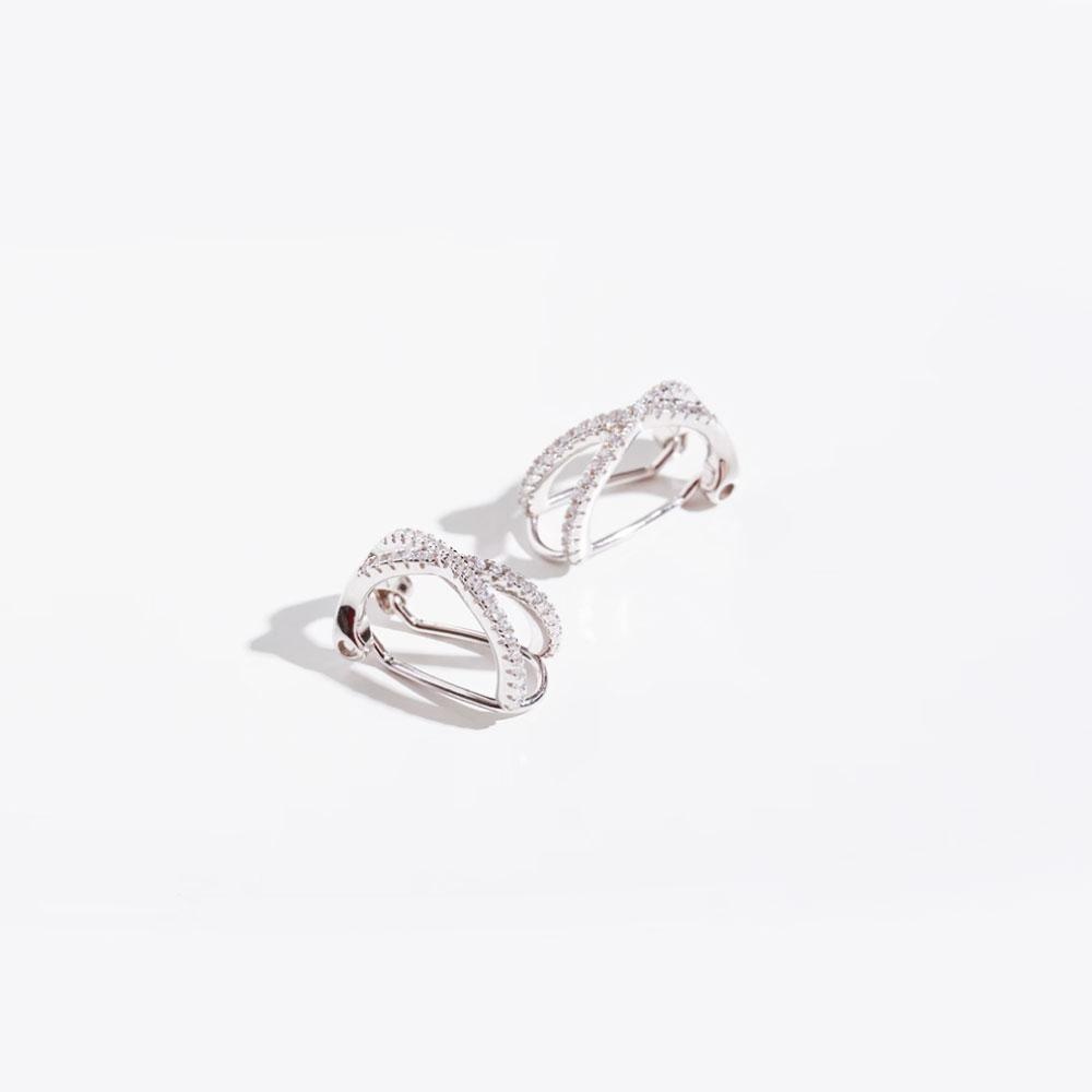 [ส่งด่วนฟรี]SWAN – Cross Ear Clip ต่างหูหนีบเงินแท้ คล้องหู ไม่ต้องเจาะ ฝังเพชรคิวบิกเซอร์โคเนีย ราคา ถูกที่สุด ดีลบีเคเค