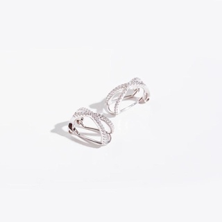 SWAN - Cross Ear Clip ต่างหูหนีบเงินแท้ คล้องหู ไม่ต้องเจาะ ฝังเพชรคิวบิกเซอร์โคเนีย cubic zirconia