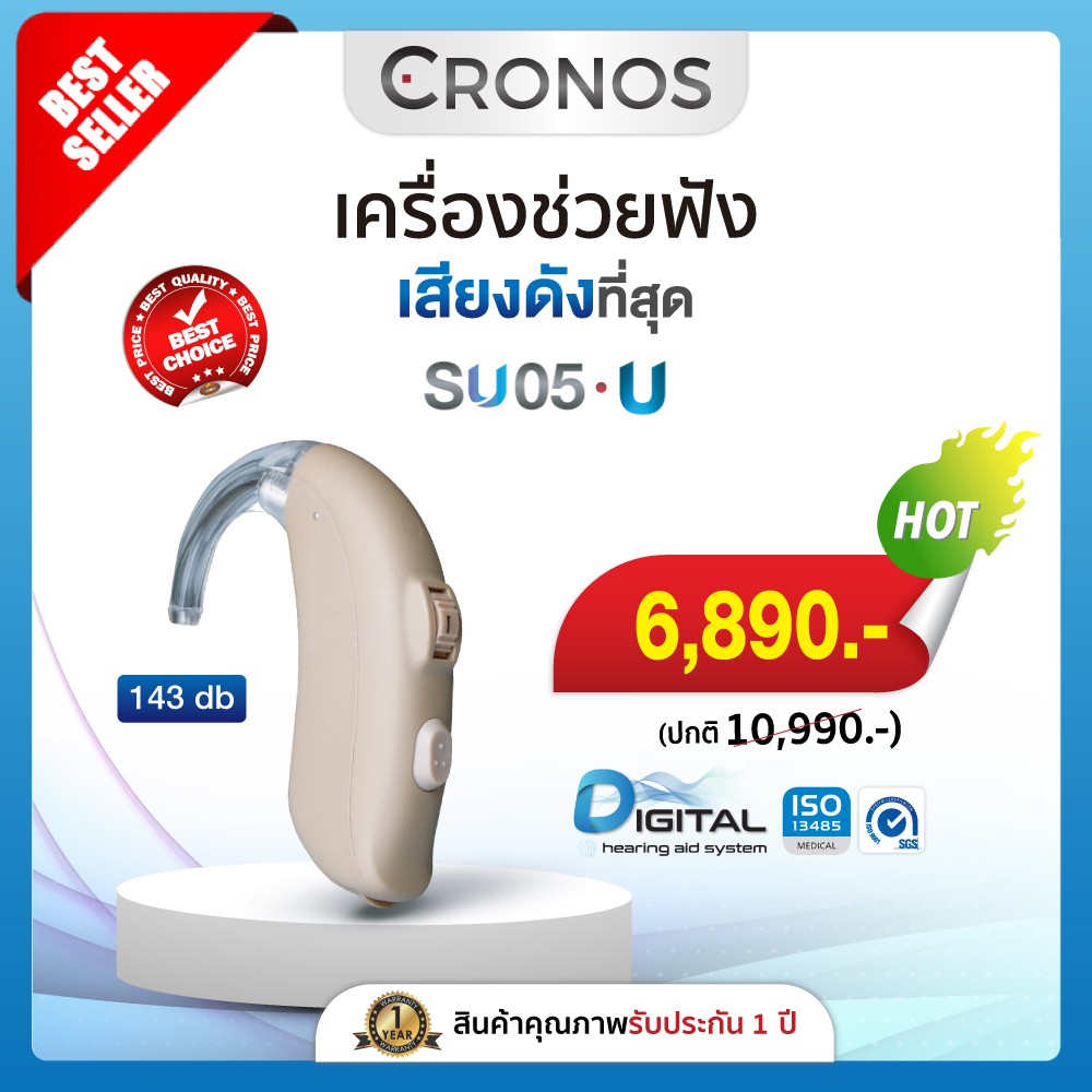 เครื่องช่วยฟังดิจิตอล CRONOS รุ่น SU05U รุ่นเสียงดังที่สุด เครื่องช่วยฟังขยายเสียง เครื่องช่วยฟังลดเ