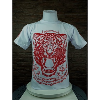 **เสื้อยืด คอกลม ลายไทย สีขาว ลายยันต์ปู่เสือ สำหรับผู้หญิง-ผู้ชาย ผ้าCotton 100% MYDREAMT325AWHITE**