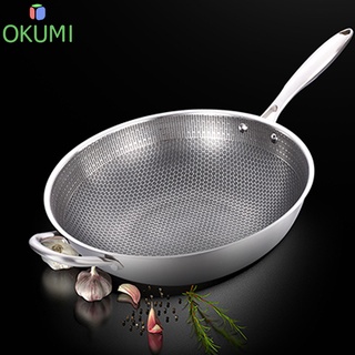 OKUMI_SHOP กระทะทรงลึก กระทะทอดสแตนเลส กระทะ Non Stick กระทะ ทอด ผัด ต้ม มีด้ามจับ32cmพร้อมฝาใช้กับเตาแม่เหล็กไฟฟ้าเตาแก