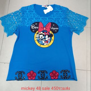 Mickeyอก48 นิ้วเสื้อผ้ายืดปักลายสีน้ำเงินสวยค่ะ