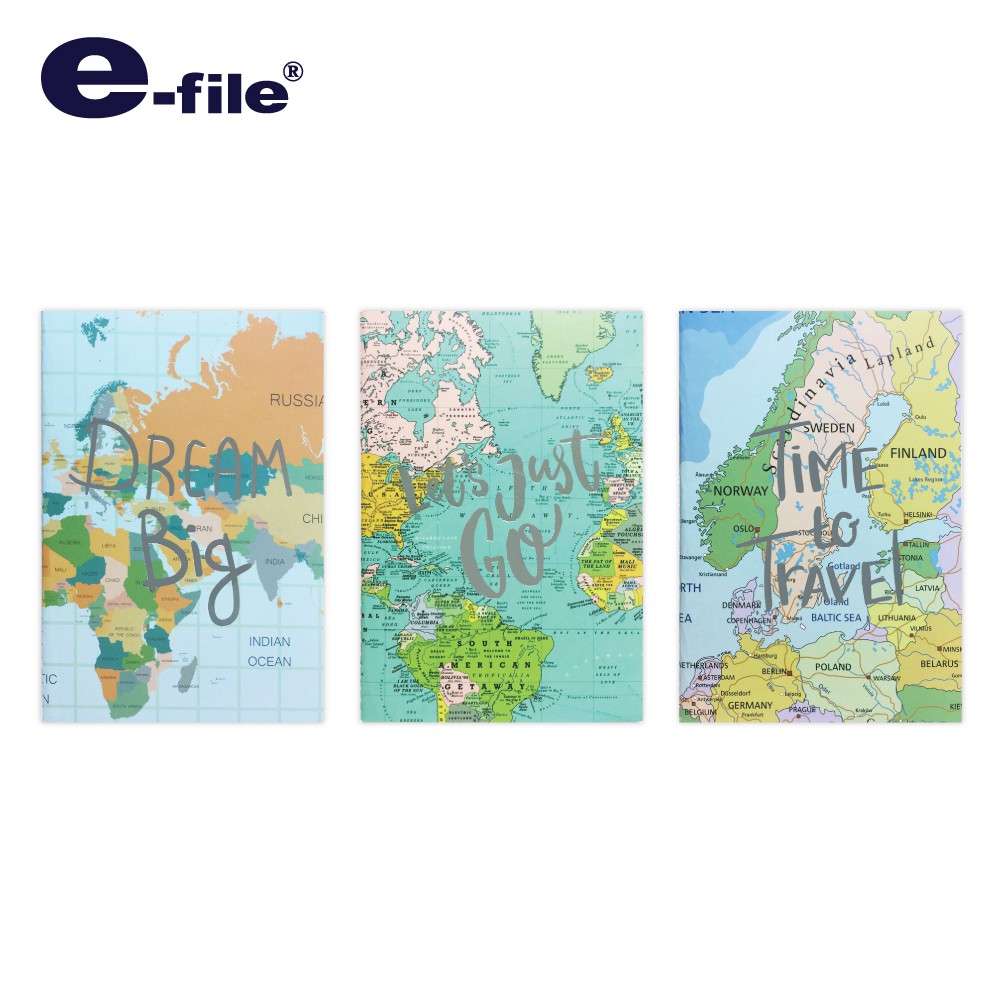 e-file (อี-ไฟล์) สมุดโน๊ตปกอ่อน หน้าปกลายแผนที่ รหัส CNB110