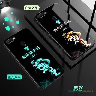 OPPO Reno 4 4Pro Reno4 Pro Find X2 A7 A5S A3S เคสโทรศัพท์ F5 F9 Pro F11 A57 A39 F1S A83 Glow in The Dark Luminous Cartoon One Piece Luffy Glass Case
