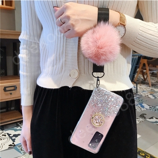 เคส Samsung Galaxy S20 FE 5G Casing Softcase Luxury Rhinestone Ring Holder Strap Fur Ball Clear Star Space TPU Phone Cover เคสโทรศัพท์ for SamsungS20 Fan Edition