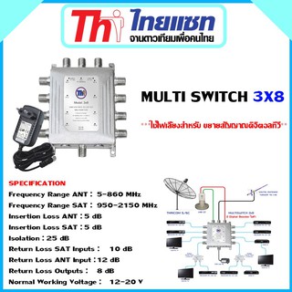 Multi Switch Thaisat 3x8 มีไฟเลี้ยง