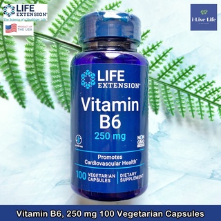 Life Extension - Vitamin B6, 250 mg 100 Vegetarian Capsules วิตามินบี 6 บี6 บี-6 B-6 B6 B 6 สุขภาพหัวใจ สุขภาพระบบประสาท