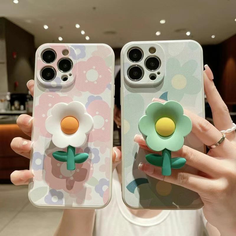 สําหรับiphone 16 15 14 13 12 11 Pro X XS Max XR 6 6S 7 8 Plusเคสโทรศัพท์ดอกไม้อ่อนพร้อมผู้ถือ