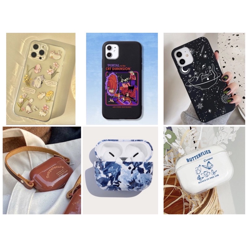 เคสไอโฟน & เคสแอร์พอต ใสแก๊งแมวดอกไม้ ดำแมวทะลุมิติ/ดาวแมว/ดอกไม้น้ำเงิน (Case iphone)
