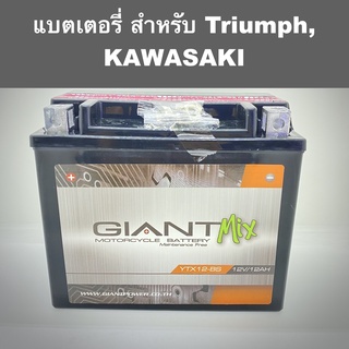 แบตเตอรี่ มอเตอร์ไซด์ Triumph Kawasaki Versys ฯลฯ ยี่ห้อ Giant รุ่น YTX12-BS 12V 12Ah แบตแห้ง เติมน้ำครั้งเดียว