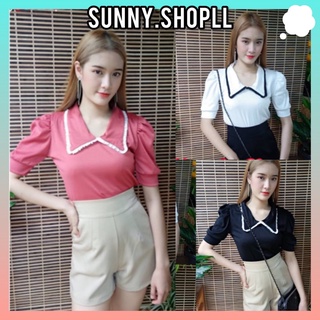 🔆Sunny🔆SALE‼️เสื้อปกเหลี่ยมแขนดอลลี่💓เสื้อคอระบายน่ารักคละสี เสื้อปกบัว