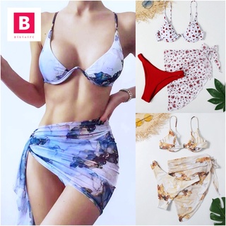 BikiniFC🧸 (S,M,L) SB183 มี4สี บิกินี่ ชุดว่ายน้ำทูพีซ สายฝอ พร้อมผ้าผูก สีลายหินอ่อน บรามีฟองน้ำเสริม ชุดเที่ยวทะเล